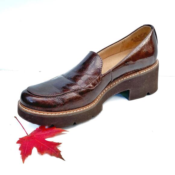 Naturalizer Cabaret Burgundy Patent Loafers | Block Heel Lug Sole Preppy Staple - Picture 5 of 16
